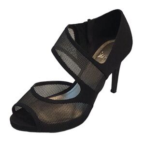 Impo black mesh strap pumps